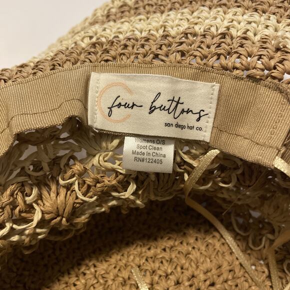 San Diego Hat Company Anthropologie Floral Striped Crocheted Bucket Hat Natural - Picture 6 of 8